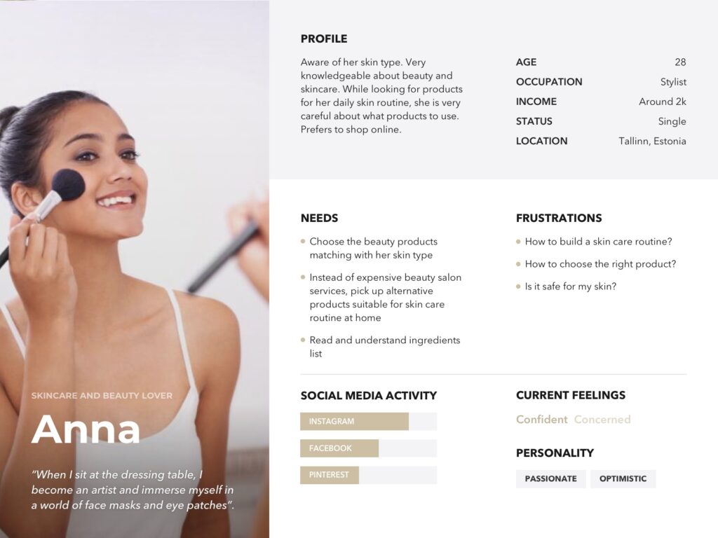 Meliora Beauty Shop online store. Persona profile