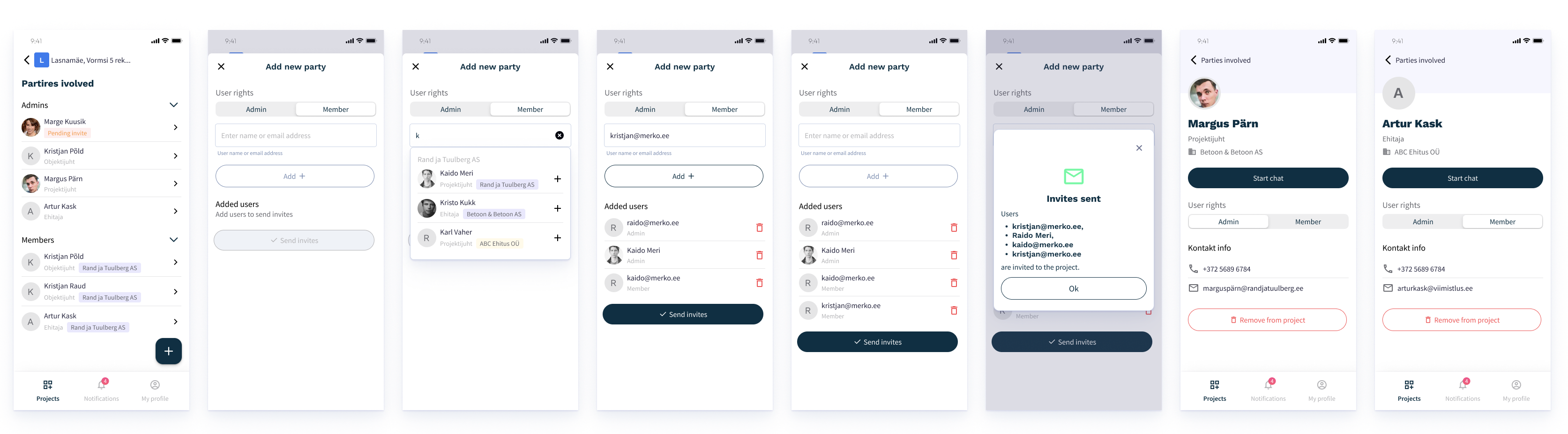 Communication with involved parties user flow